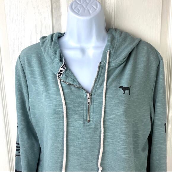 PINK Victoria's Secret 1/4 Zip Hoodie Blue Sz S - Picture 2 of 7